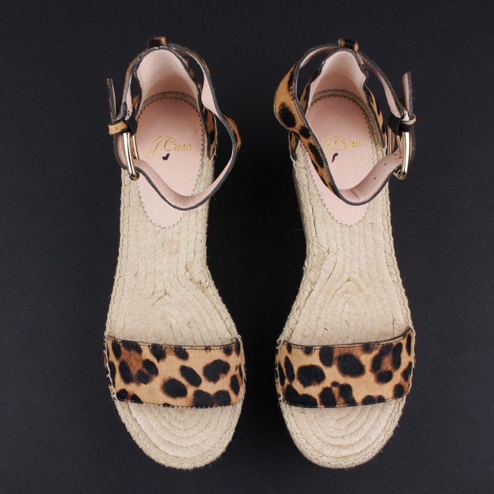 New JCREW Platform Espadrille Sandals Leopard Calf - Picture 4 of 7